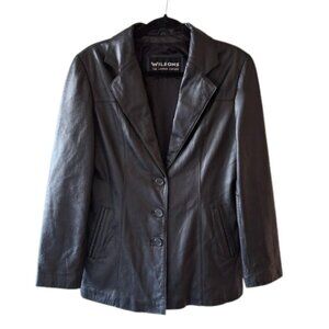 Vintage Wilsons Leather Jacket Women's Moto Button Up Black Coat Size Medium
